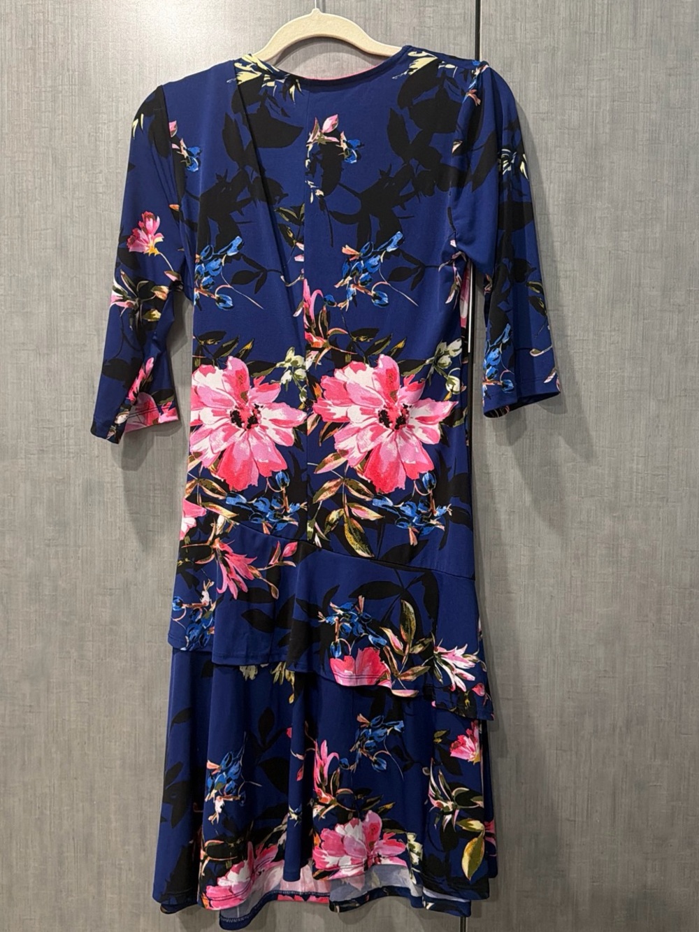 Signature Blue Maxi Dress with Pink Floral Print